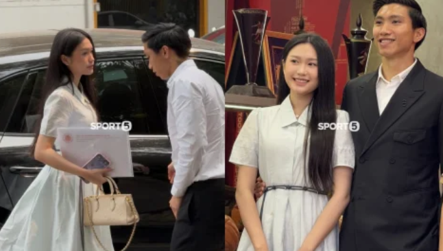 Văn Hậu lái Porsche đưa Doãn Hải My cùng đi gia hạn hợp đồng với CLB CAHN